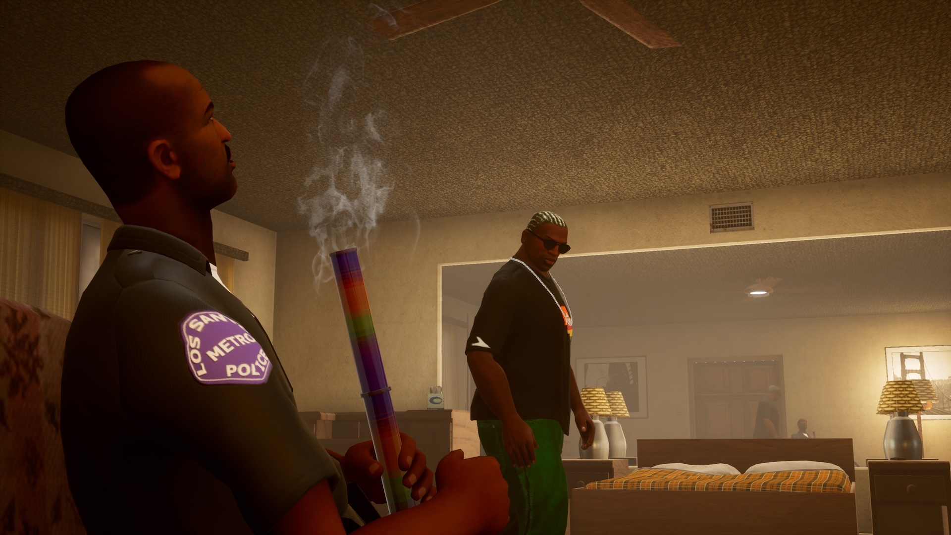 Tenpenny randomly getting stoned at Ryder’s place. Should have given something away then…